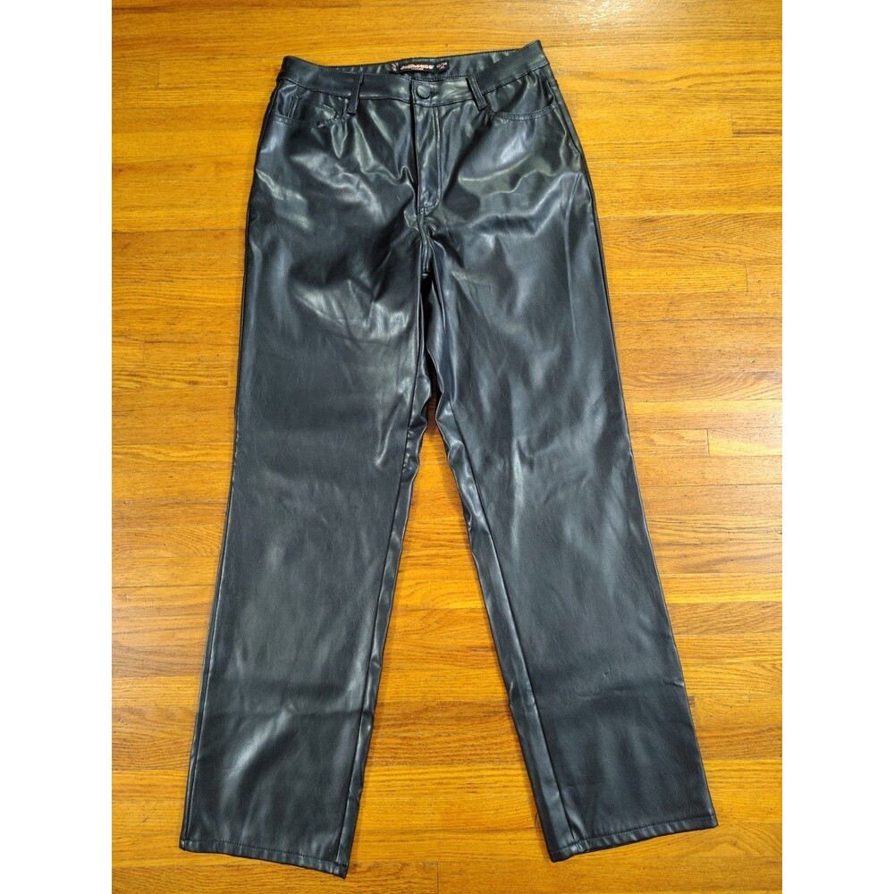 Dollhouse Women Vegan Leather Pants Size 13/14 Black Soft Faux Leather 31 Inseam